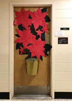 A photo of the PBIO office door with our holiday decorations